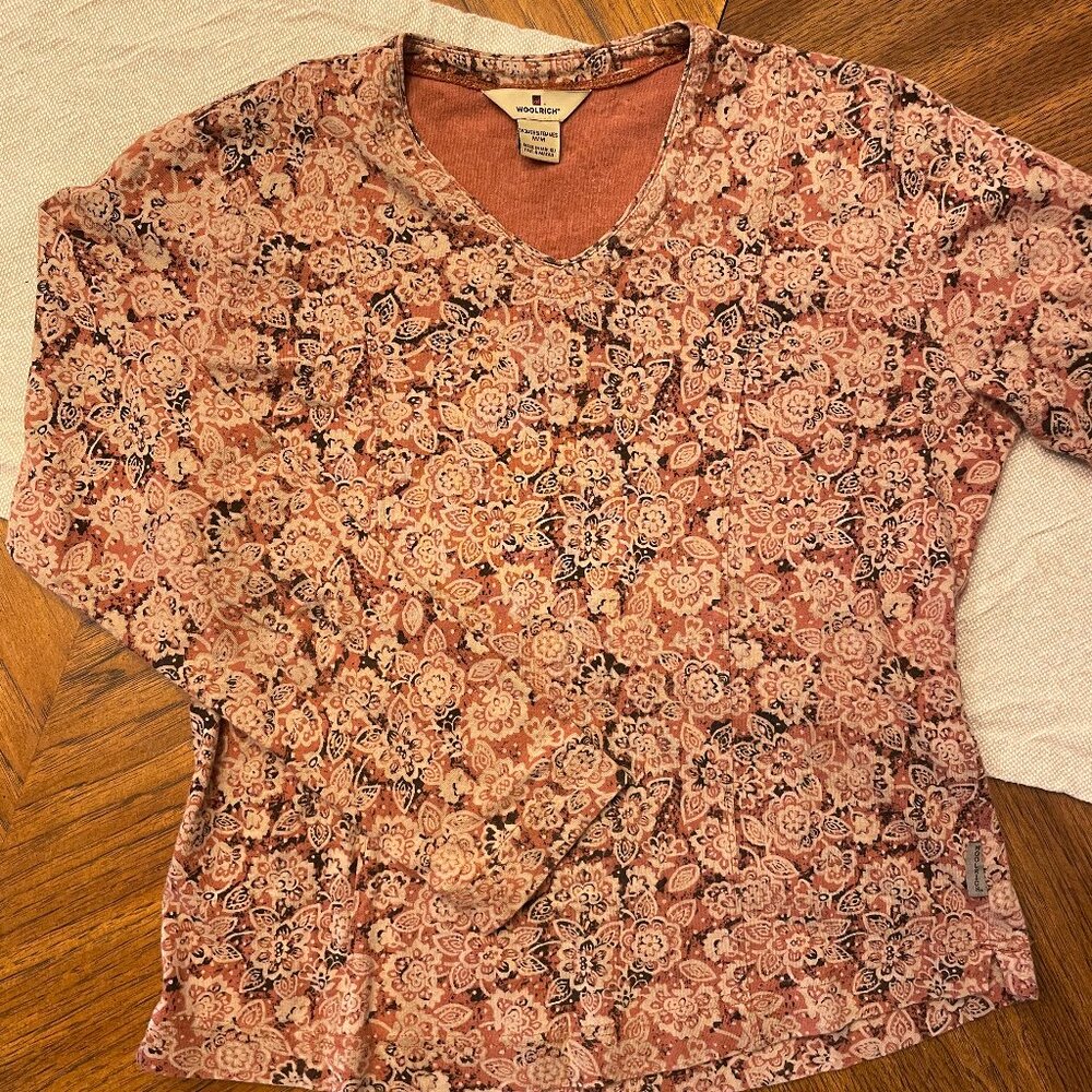 ***LAST CALL***  Dark brick multi-coloured floral design long sleeve M - Picture 2 of 5